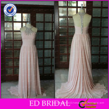 ED Bridal Elegant Chiffon Pink Beaded A-line Halter Long Sleevelss She Fashions Prom Dresses